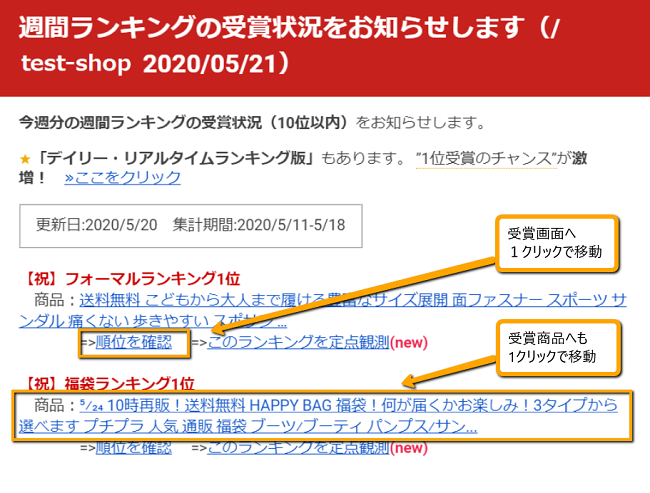 楽天の週間ランキング受賞通知ツール 伝令くん コマースデザイン